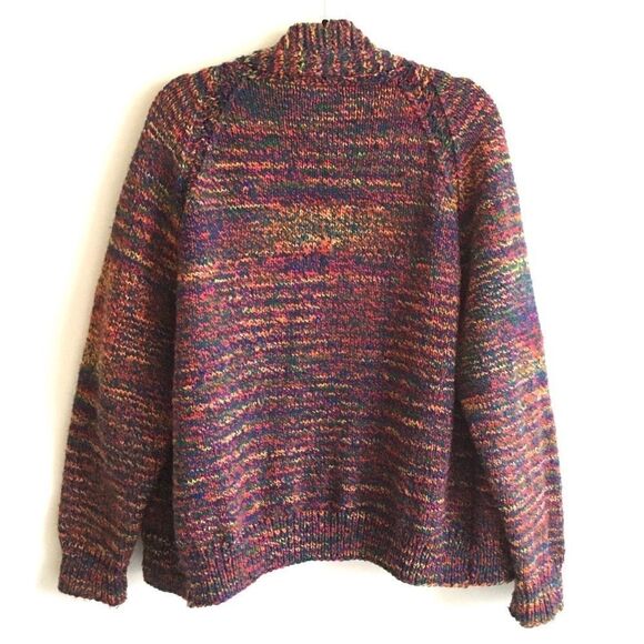 Hand KNIT Vintage Multi Colour Cardigan Sweater L - Picture 3 of 6